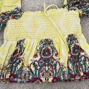 Floral Yellow Smocked Women's Top